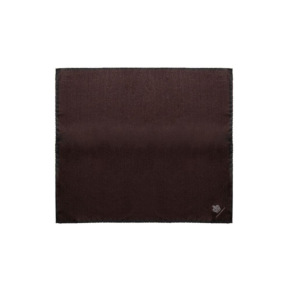 Dolce & Gabbana Brown Silk Pocket Square with logo and black border. High-quality silk accessory measuring 32x32, SKU GR412EG0U4CM3977.