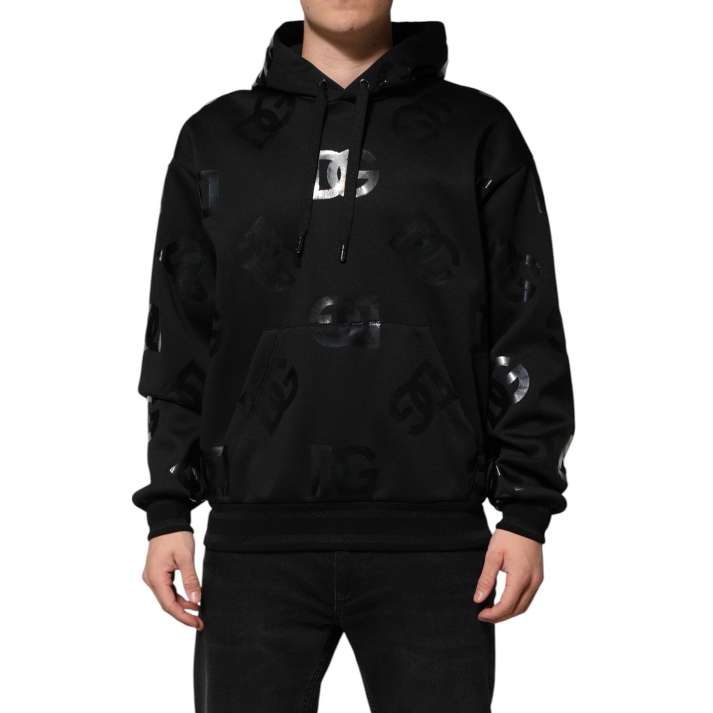 Dolce & Gabbana Black DG Logo Hoodie Metallic Print Sweater TSH91265-54