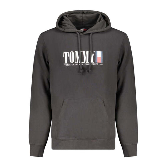 Tommy Hilfiger Black Cotton Men Sweater with logo, long sleeves, and pocket, perfect for casual style and comfort.