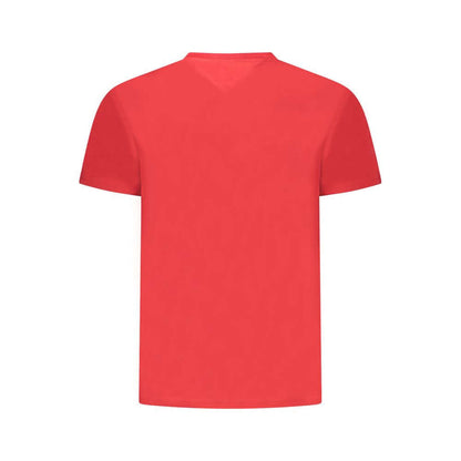 Tommy Hilfiger Red Cotton Men T-Shirt, crew-neck, sustainable fashion piece with iconic logo, showcasing timeless style and eco-friendly design.