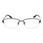 BMW Black Men Glasses Frame in titanium half-rim style, 57-17-145 size, with plastic demo lenses. Rectangle, no extra protection.