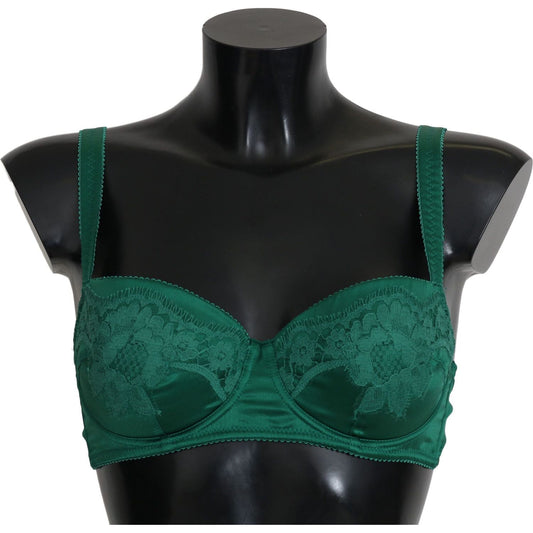 Dolce & Gabbana Green Silk Stretch Floral Lace Bra Underwear BIK235-XS