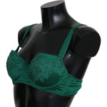 Dolce & Gabbana Green Silk Stretch Floral Lace Bra Underwear BIK235-XS