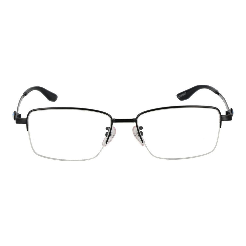 BMW Black Men Glasses Frame, half-rim titanium rectangle style with demo lenses, temples 145mm, includes branded case.