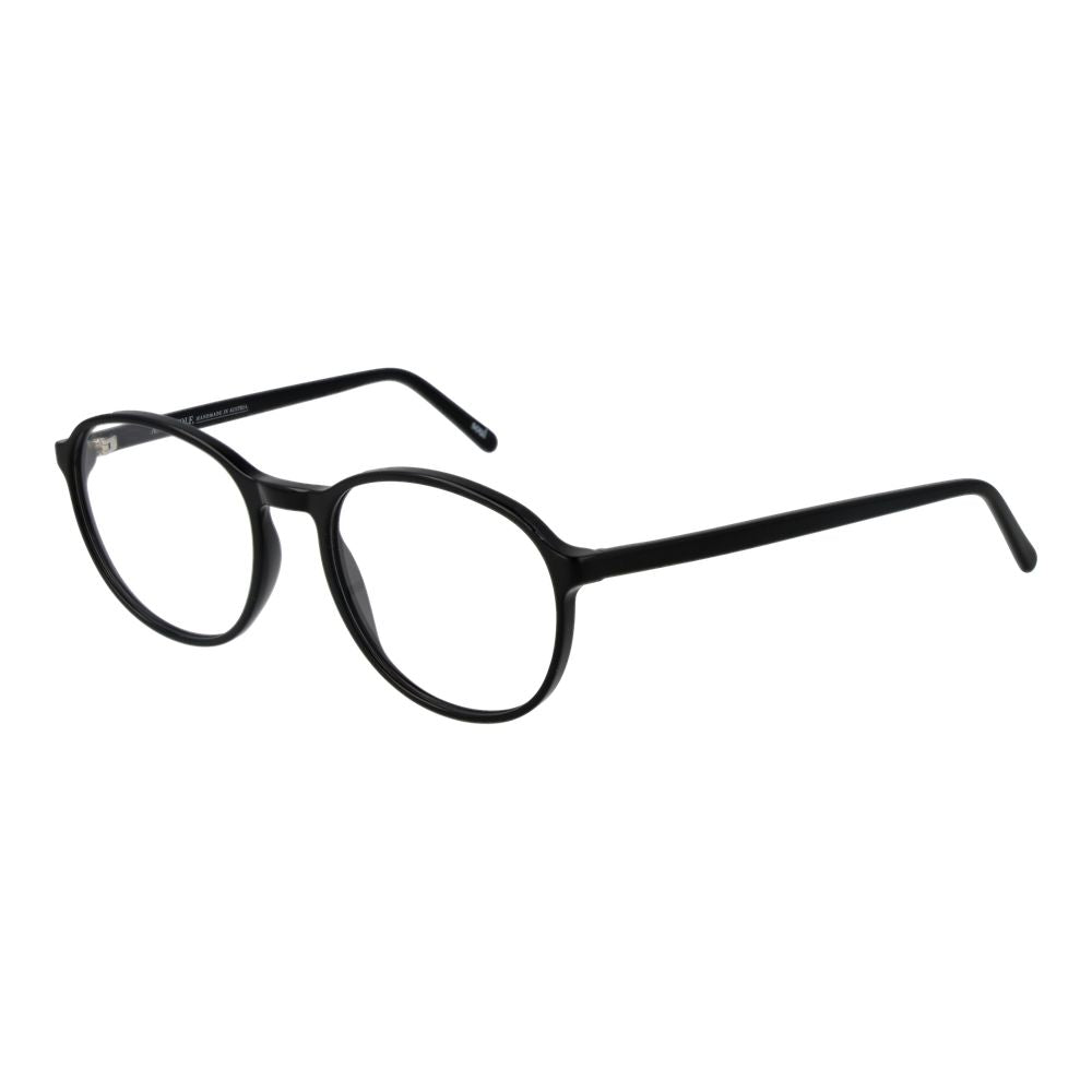 Andy Wolf Black Unisex Glasses Frame in acetate with full-rim panto design and 54-18-145 size, featuring demo lenses and spring hinge.