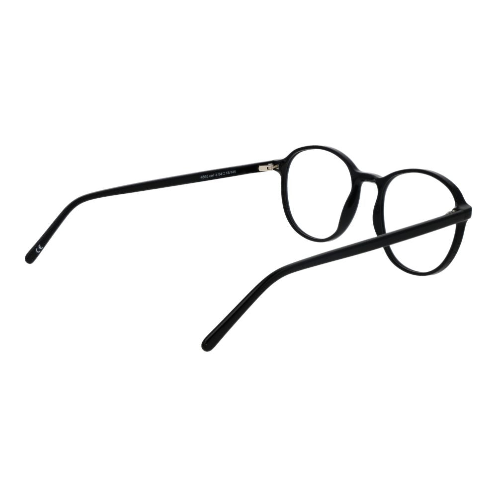 Andy Wolf Black Unisex Glasses Frame, acetate full-rim design with demo lenses, size 54-18-145, panto style for versatile fashion.
