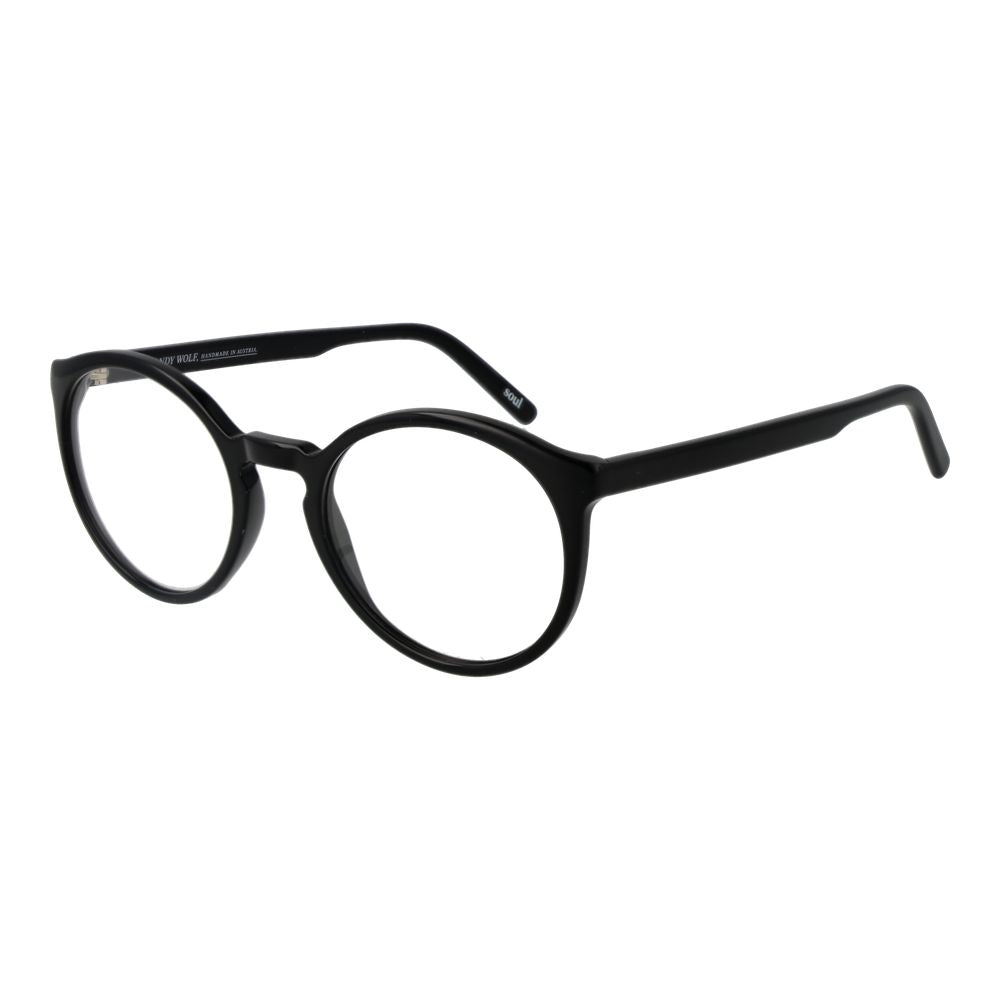 Andy Wolf Black Unisex Glasses Frame with acetate round full-rim style for versatile fashion.