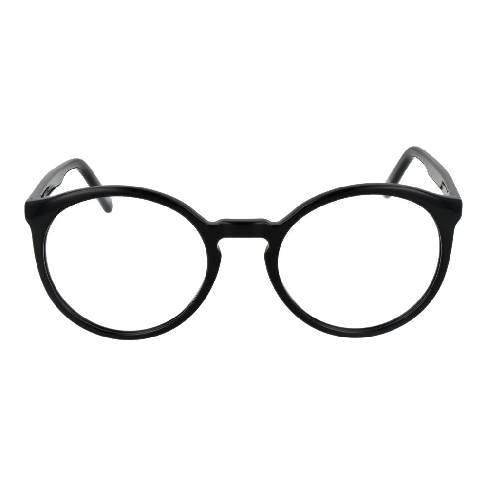Andy Wolf Black Unisex Glasses Frame, full-rim round acetate, size 52-19-145, with demo lenses, includes branded case.