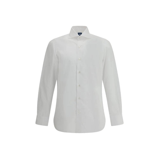 Finamore White Cotton Dress Shirt with classic collar and button cuffs, ideal for formal and casual wear, 100% cotton.
