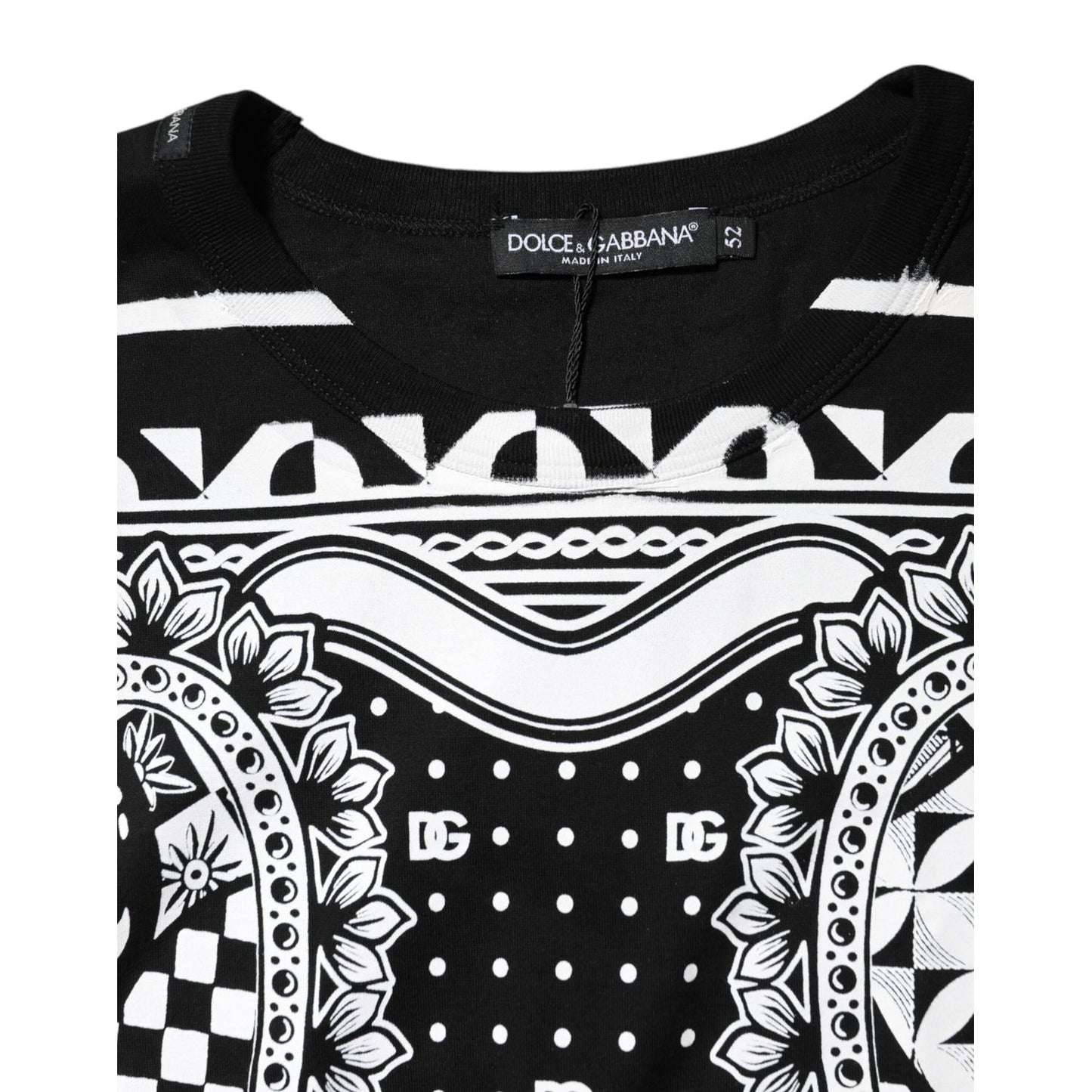 Dolce & Gabbana Black Bandana Print Cotton Crew Neck T-shirt