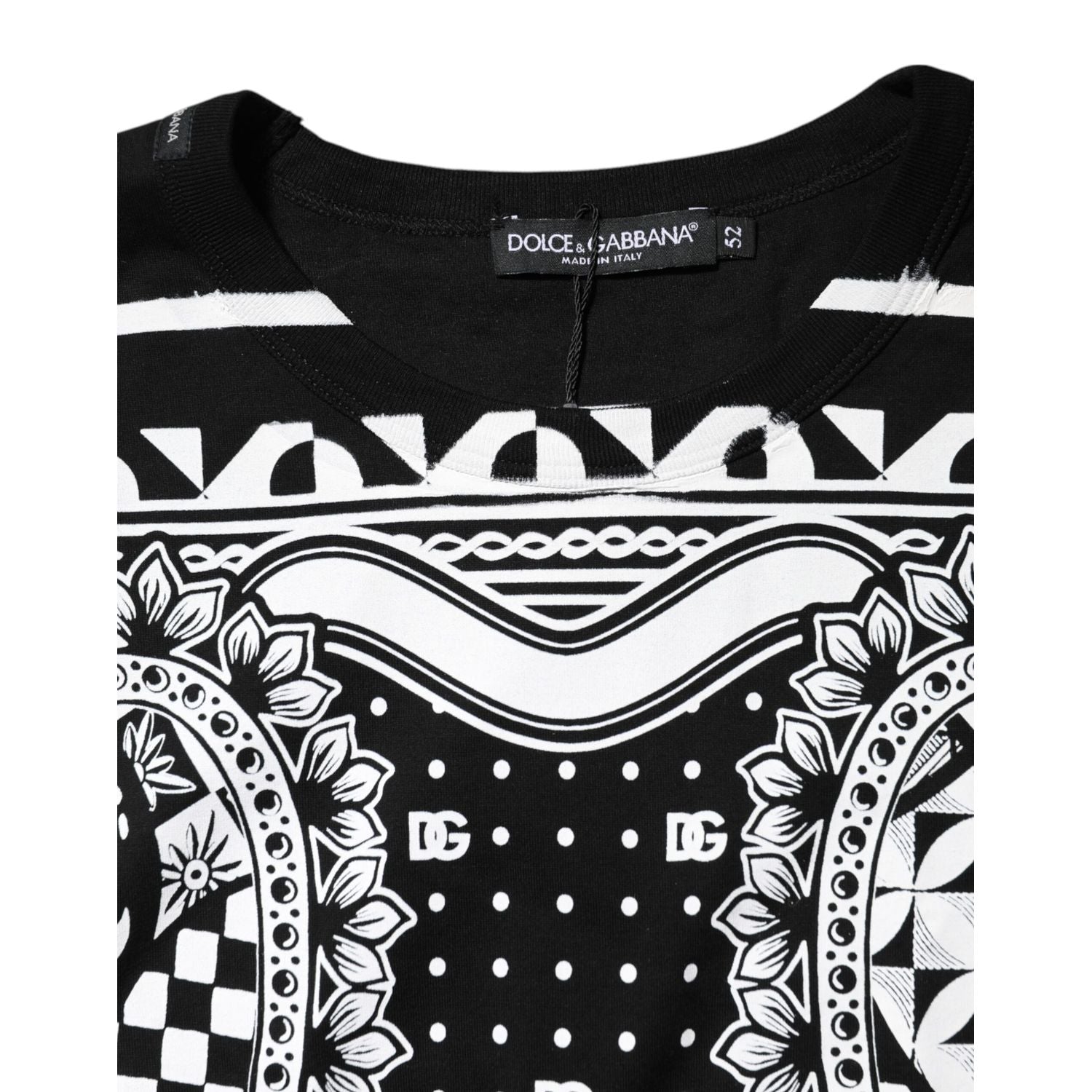 Dolce & Gabbana Black Bandana Print Cotton Crew Neck T-shirt