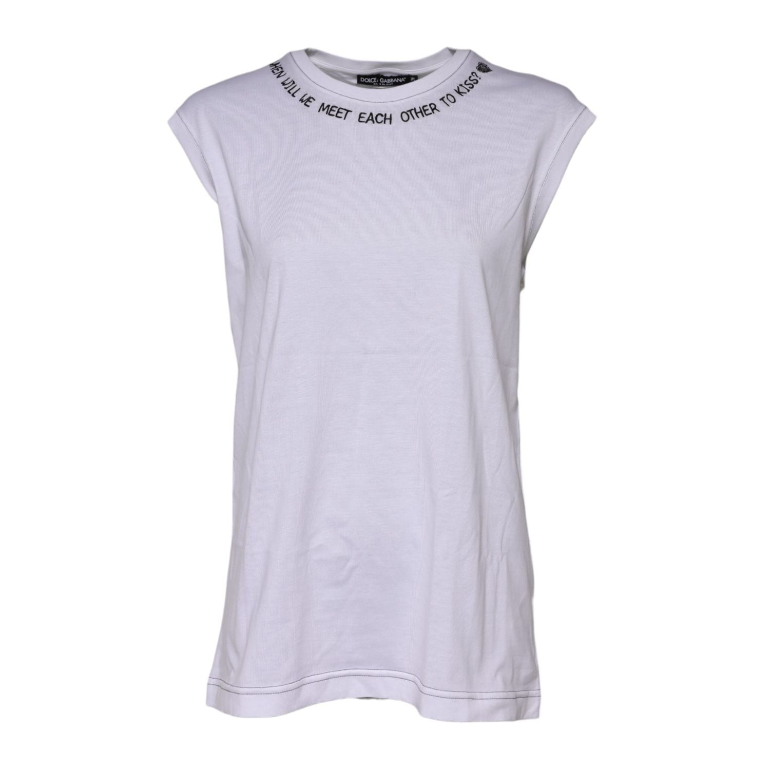 Dolce & Gabbana White Cotton Sleeveless Printed Tank T-shirt