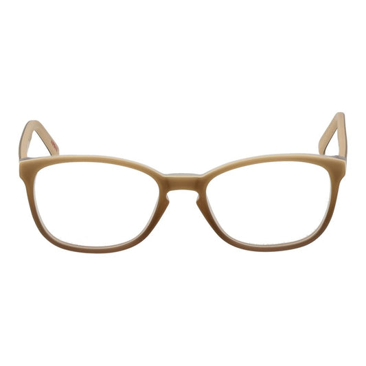 Front view of Andy Wolf Beige Unisex Glasses Frame in full-rim acetate with demo lenses, featuring a panto style design.