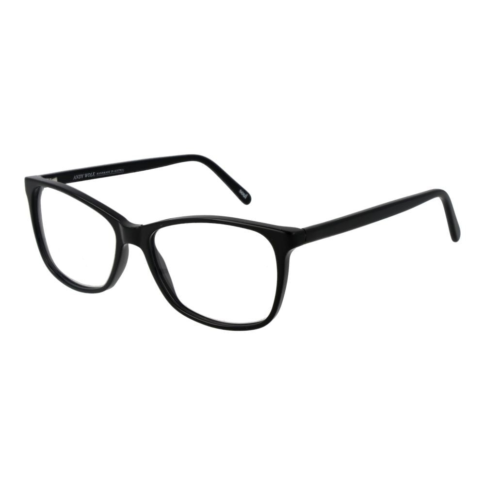Andy Wolf Black Unisex Glasses Frame, full-rim acetate rectangular design, demo lenses, 55-14-140 size, includes branded case.
