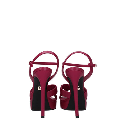 Dolce & Gabbana Pink Leather Platform Sandals