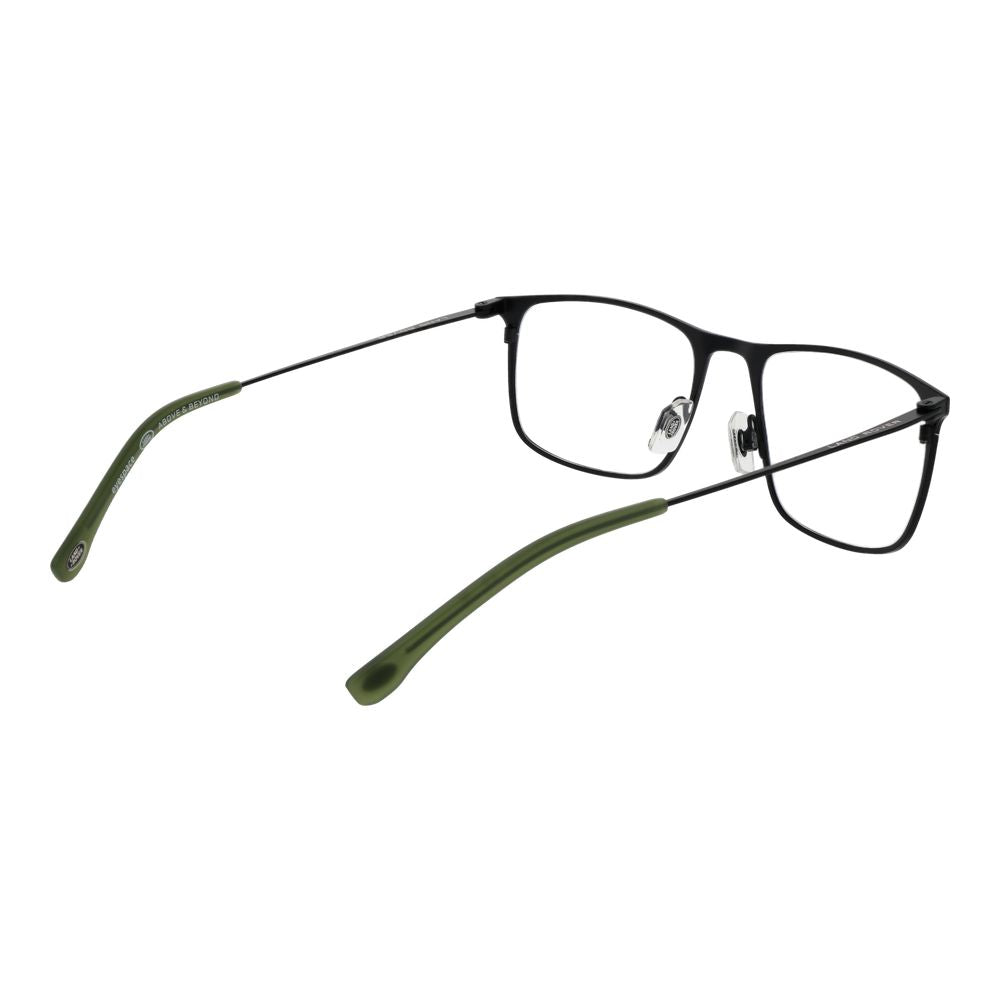 Land Rover Black Men Glasses Frame, stainless steel, full-rim, rectangle, 55-19-145 size, with branded case. Black color frames with demo lenses.