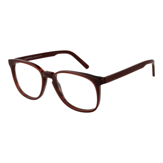 Andy Wolf Brown Unisex Glasses Frame in acetate, full-rim style, demo lenses included, ideal panto design for versatile fashion.