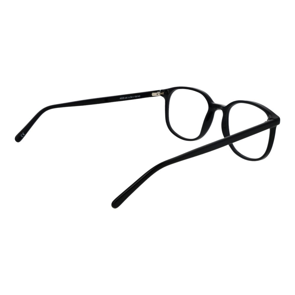 Andy Wolf Black Unisex Glasses Frame in acetate full-rim oval style with demo lenses, sleek black design, ideal for all genders.