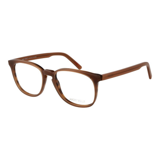 Andy Wolf Brown Unisex Glasses Frame in acetate, full-rim square style with demo lenses, includes branded case. Ideal eyewear for all genders.