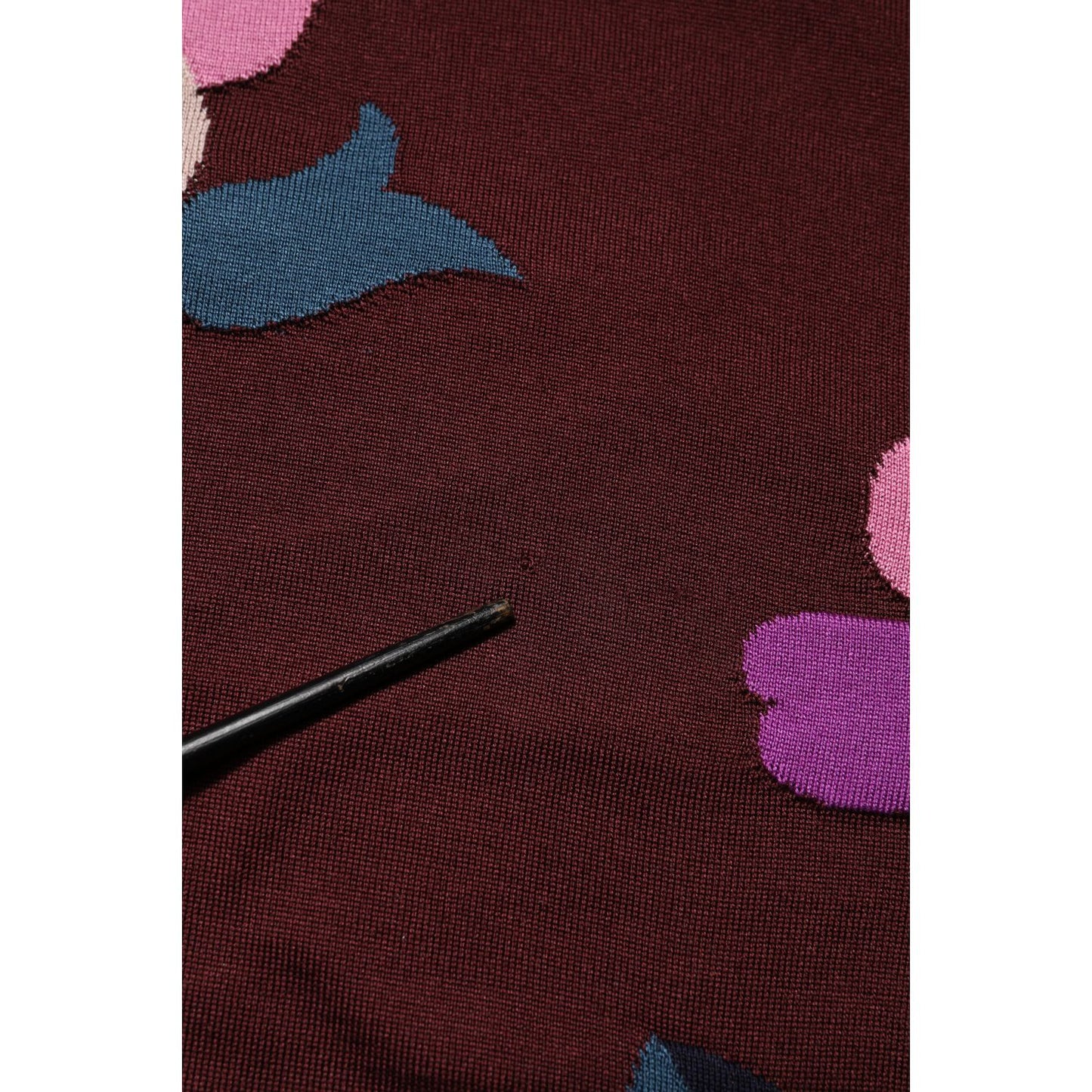 Dolce & Gabbana Maroon Floral Silk Crew Neck Blouse Top