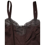Dolce & Gabbana Dark Brown Lace Trim Wool Sleeveless Tank Top