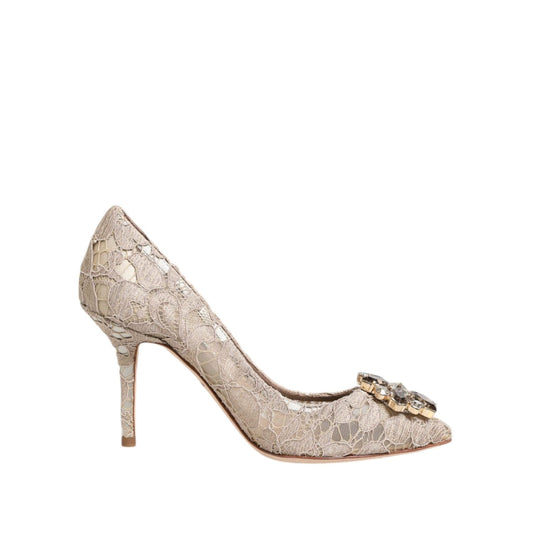 Dolce & Gabbana Beige Taormina Lace Crystal Heels Pumps Shoes
