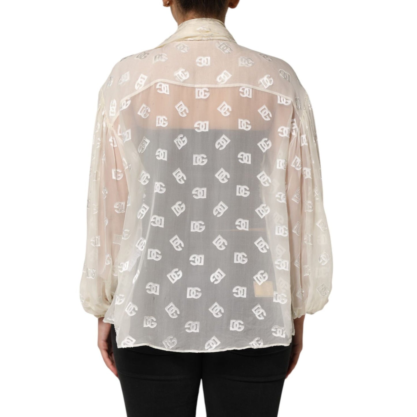 Dolce & Gabbana Off White Logo Monogram Ascot Collar Top