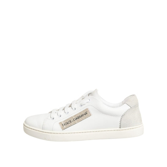 Dolce & Gabbana White Gray Leather Low Top Sneakers Shoes
