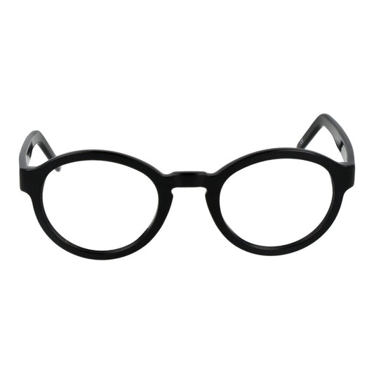 Andy Wolf Black Unisex Glasses Frame, full-rim acetate with round style and demo lenses, size 51-24-145, includes branded case.