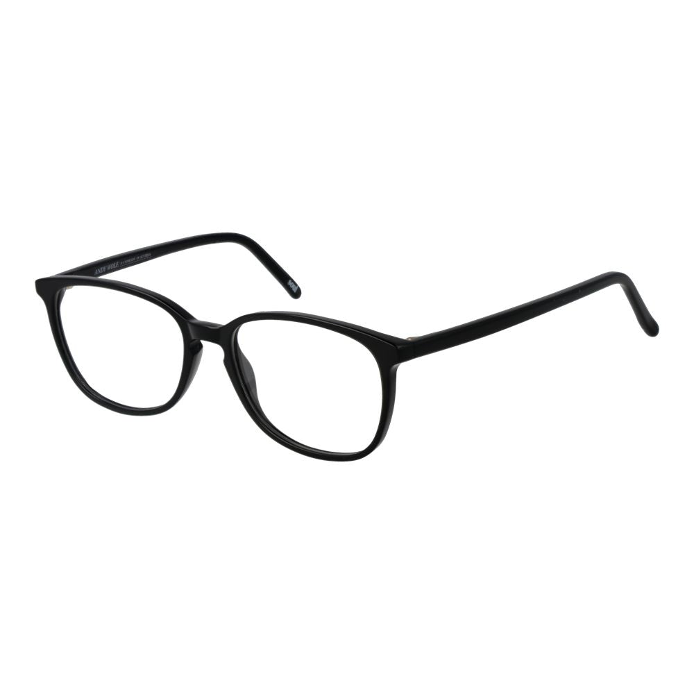 Andy Wolf Black Unisex Glasses Frame with acetate full-rim oval design, 52-15-140 fit, includes branded case