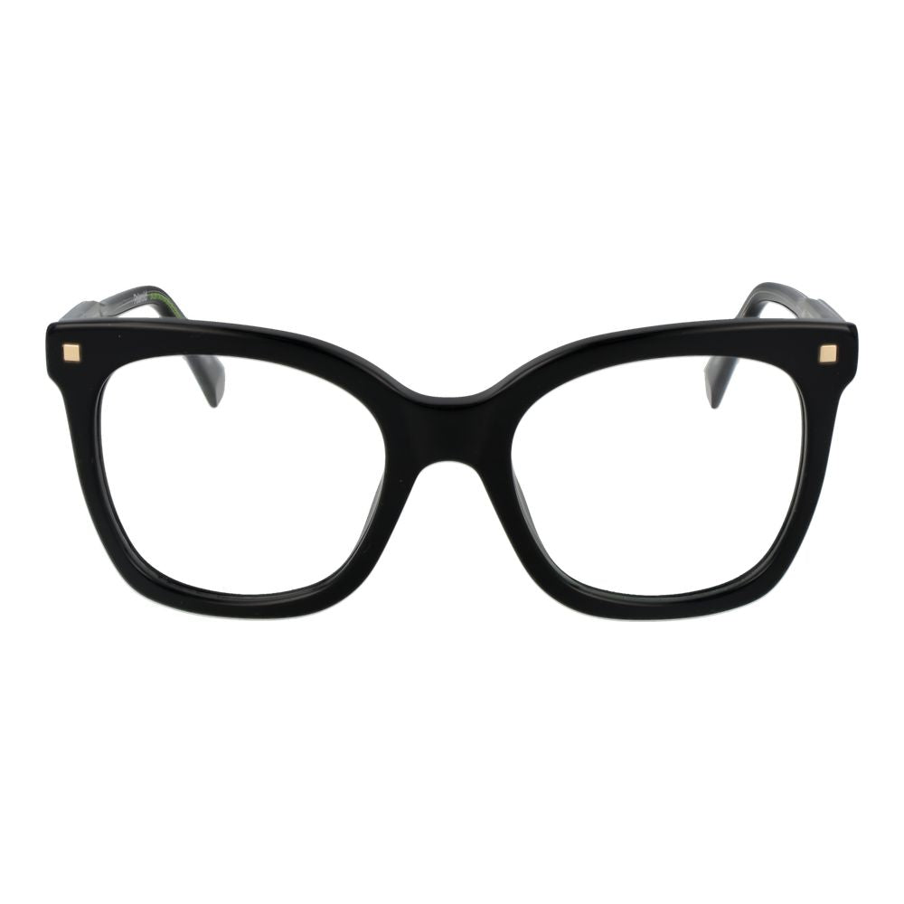 Polaroid Black Women Glasses Frame, full-rim square acetate design, demo lenses, size 51-20-145, with spring hinge, no lens effect.