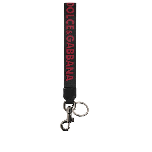 Dolce & Gabbana Black Red DG Logo Polyester Silver Men Keychain Keyring
