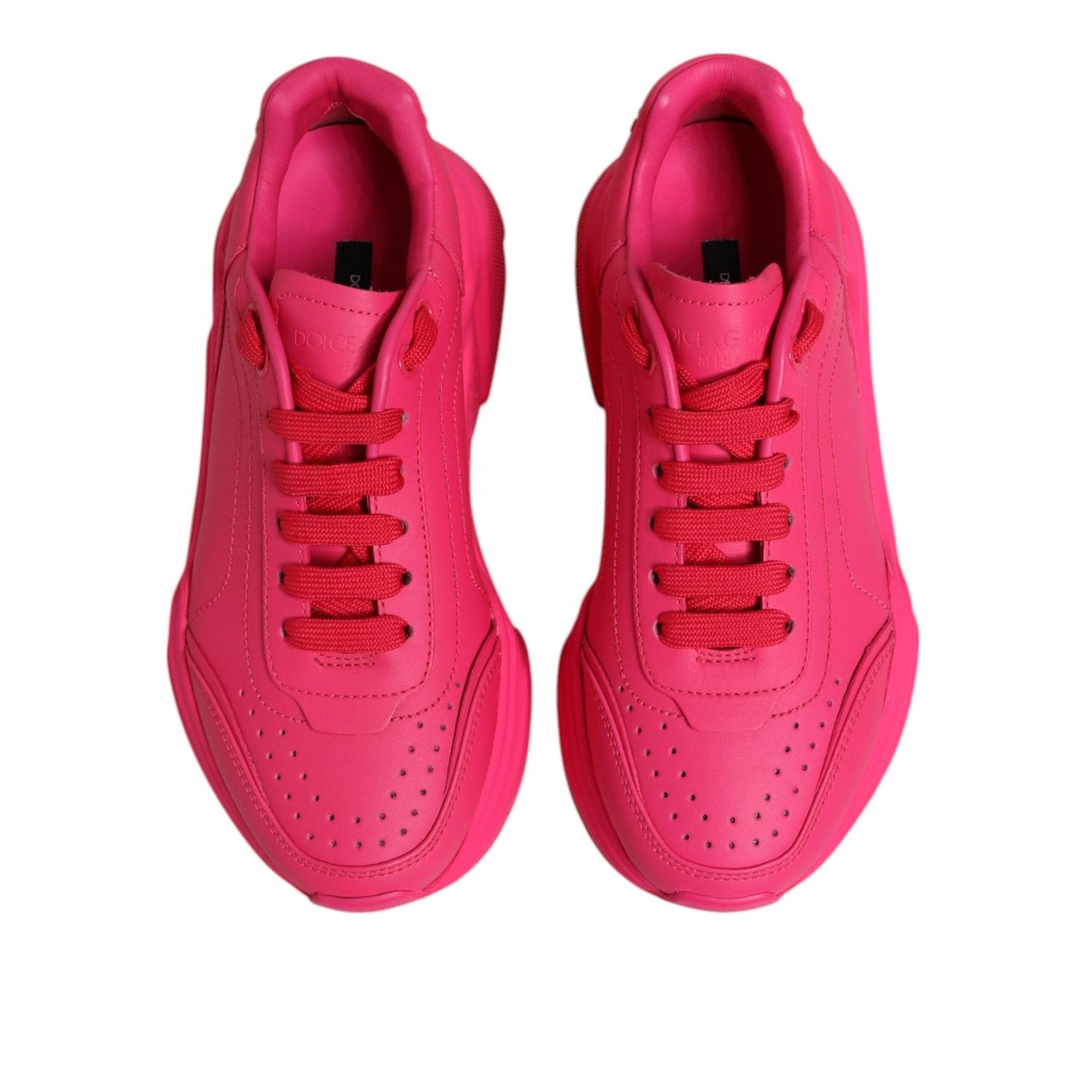 Dolce & Gabbana Pink Leather Daymaster Low Top Sneakers Shoes, top view, crafted from calfskin leather with rubber sole, lace-up closure.
