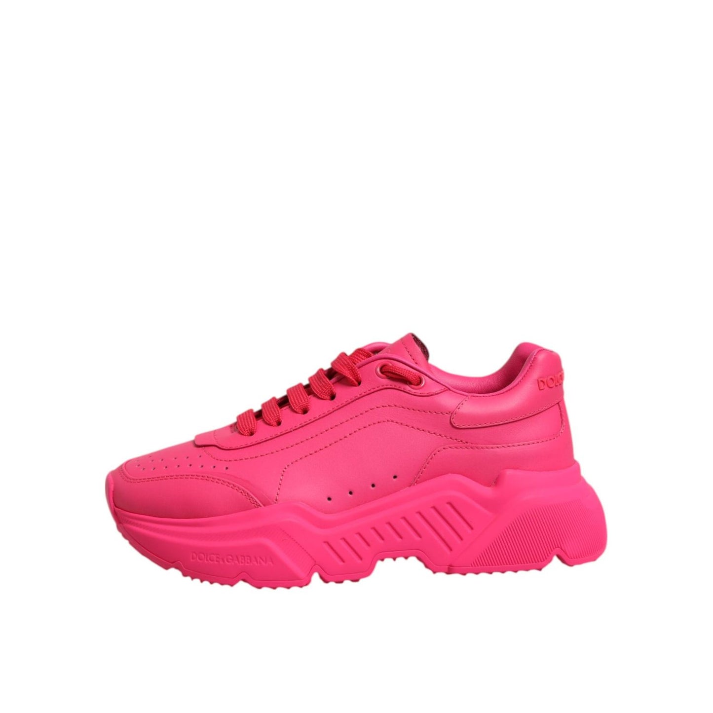 Dolce & Gabbana Pink Leather Daymaster Low Top Sneakers Shoes with rubber sole and lace-up closure.