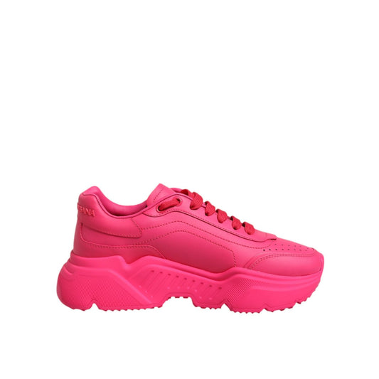 Dolce & Gabbana Pink Leather Daymaster Low Top Sneakers Shoes, luxury Italian calfskin sneakers, lace-up, rubber sole, exclusive design.