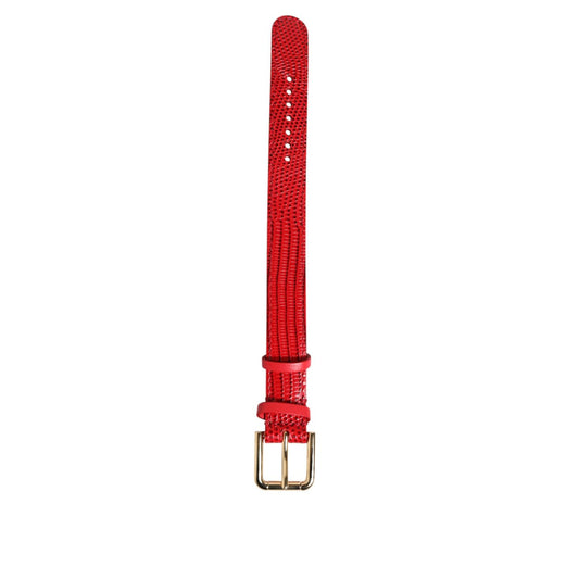 Dolce & Gabbana Red Exotic Leather Gold Tone Metal Buckle Women Armband, 100% calf leather, size 24cm, logo details, made in Italy