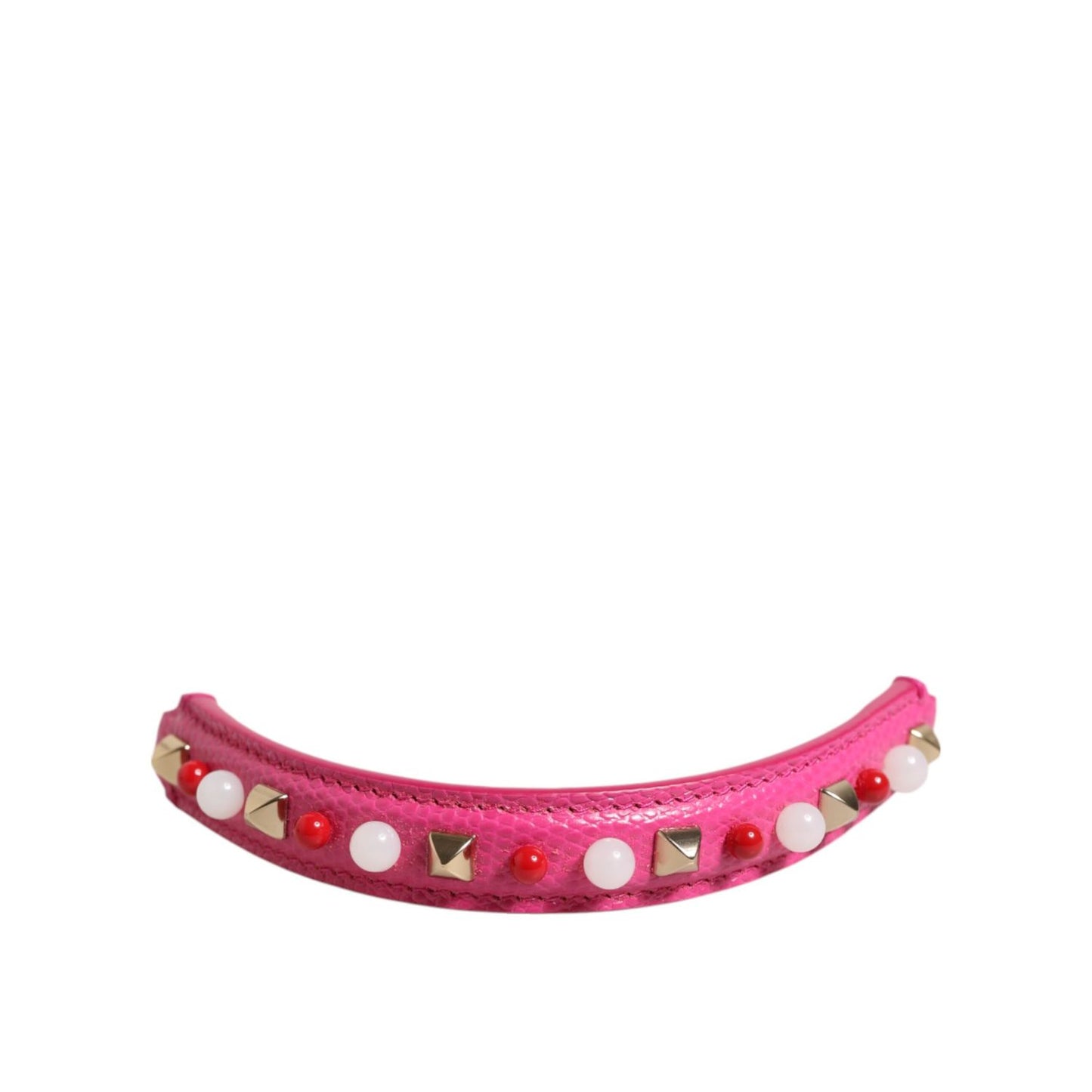 Dolce & Gabbana Pink Embellished Leather Bag Handle Women Shoulder Strap accessory, featuring studs and colored embellishments.