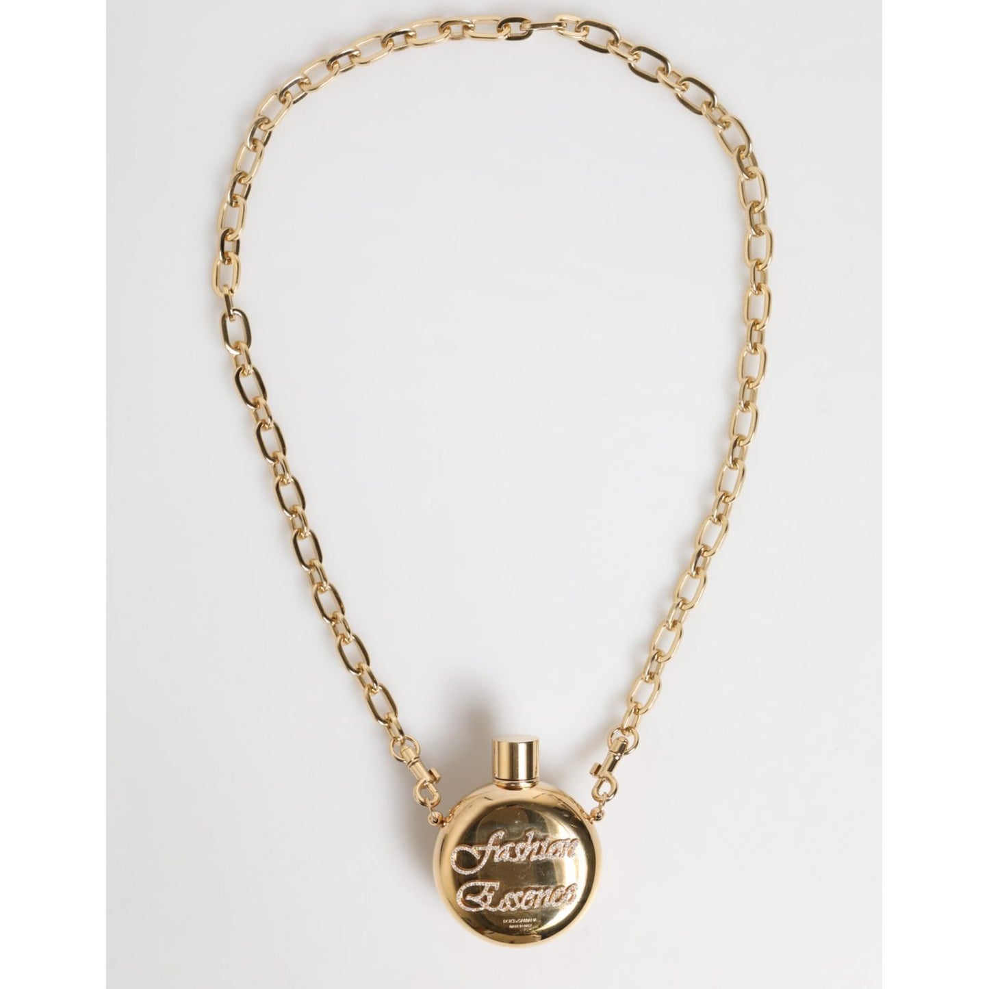 Dolce & Gabbana Gold Brass Rhinestone Devotion Charm Pendant Necklace on white background