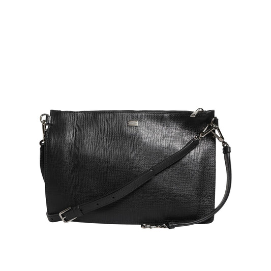Dolce & Gabbana Black Palmellato Leather Logo Plaque Shoulder Borse Bag with logo details and adjustable strap