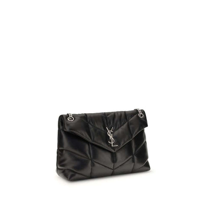 Saint Laurent Black Lamb Ovis Aries Aries Shoulder Bag with quilted design and YSL plaque