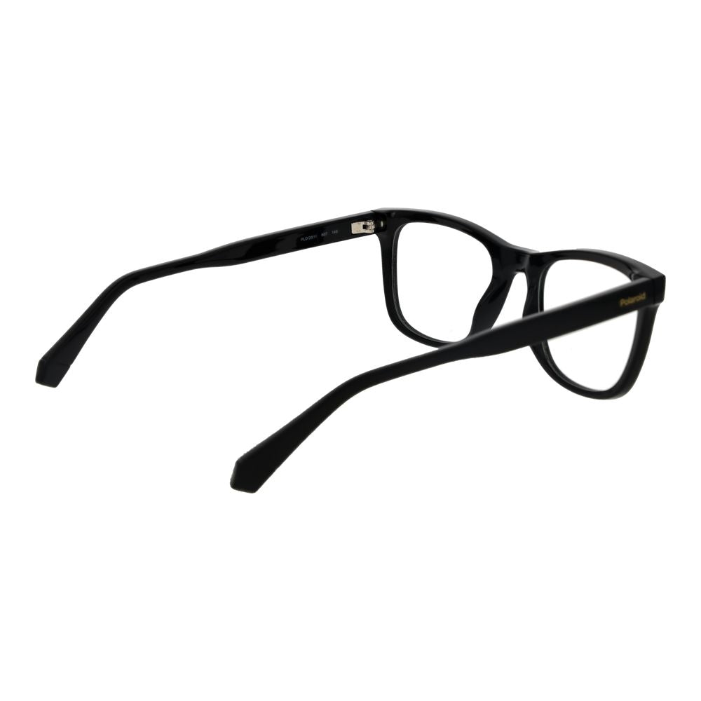 Polaroid Black Unisex Glasses Frame in full-rim polyester with demo lenses, ideal for stylish everyday wear and comfort.