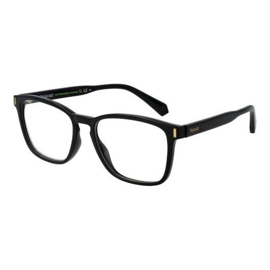 Polaroid Black Unisex Glasses Frame with full-rim rectangle style, made from polyamide with demo lenses, includes branded case.