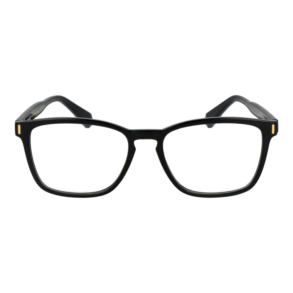 Polaroid Black Unisex Glasses Frame with full-rim rectangle design, polyamide frame and demo plastic lenses, ideal for all genders.