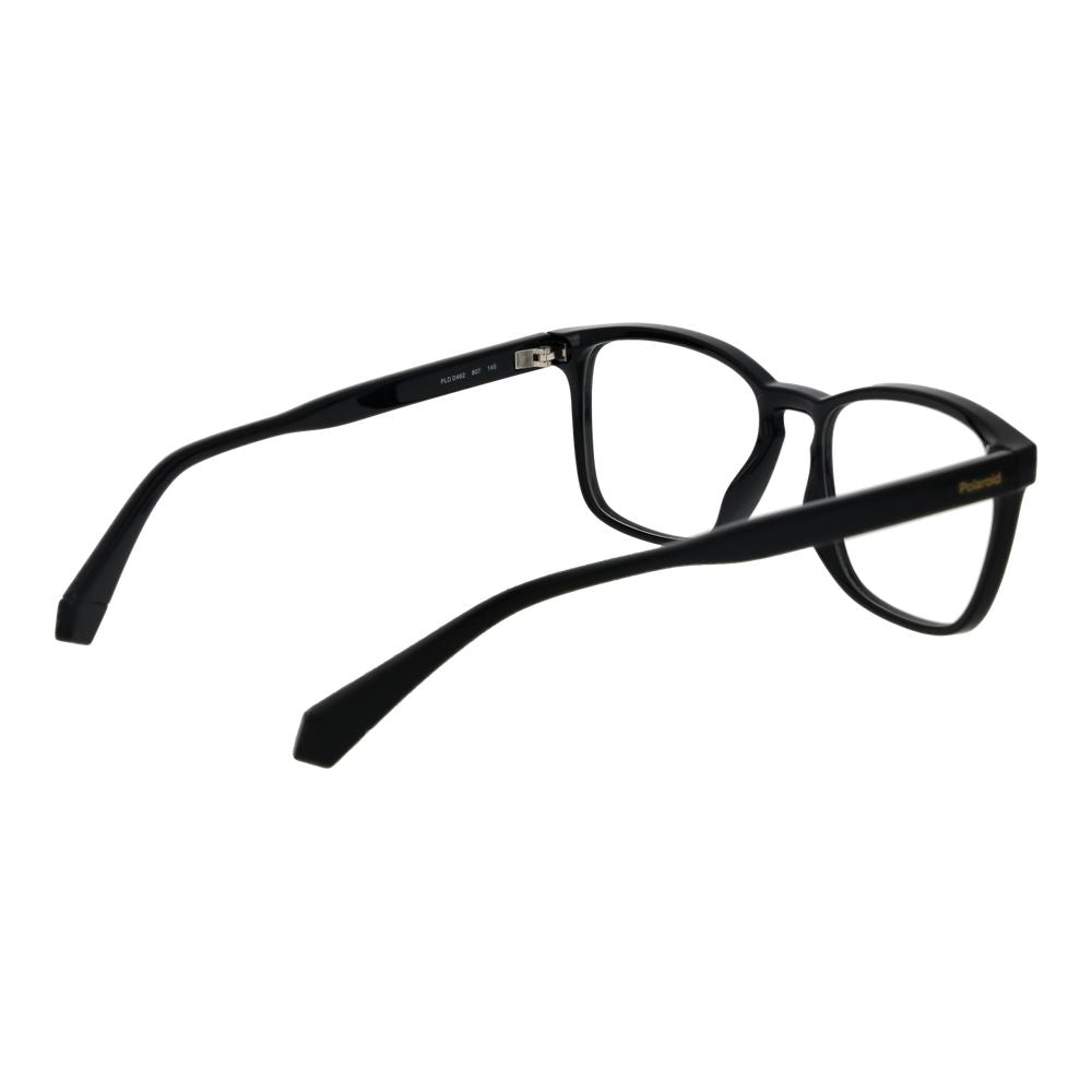 Polaroid Black Unisex Glasses Frame in full-rim rectangle style, made of polyamide, with demo plastic lenses and black frame color.