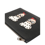 Dolce & Gabbana Black Leather #DGFAMILY Embellished Men Clutch Pouch Bag with multicolor graphic leather appliques and zip closure.