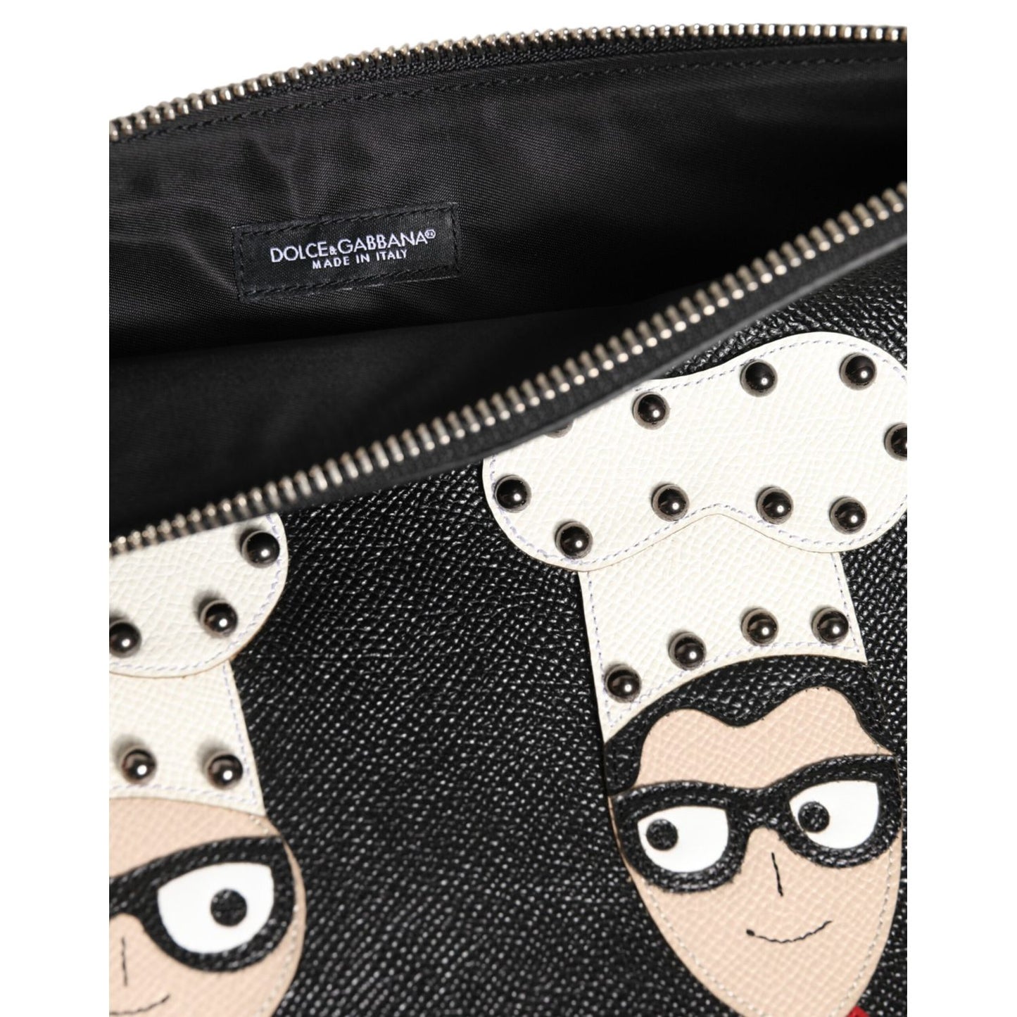 Dolce & Gabbana Black Leather #DGFAMILY Embellished Men Clutch Pouch Bag