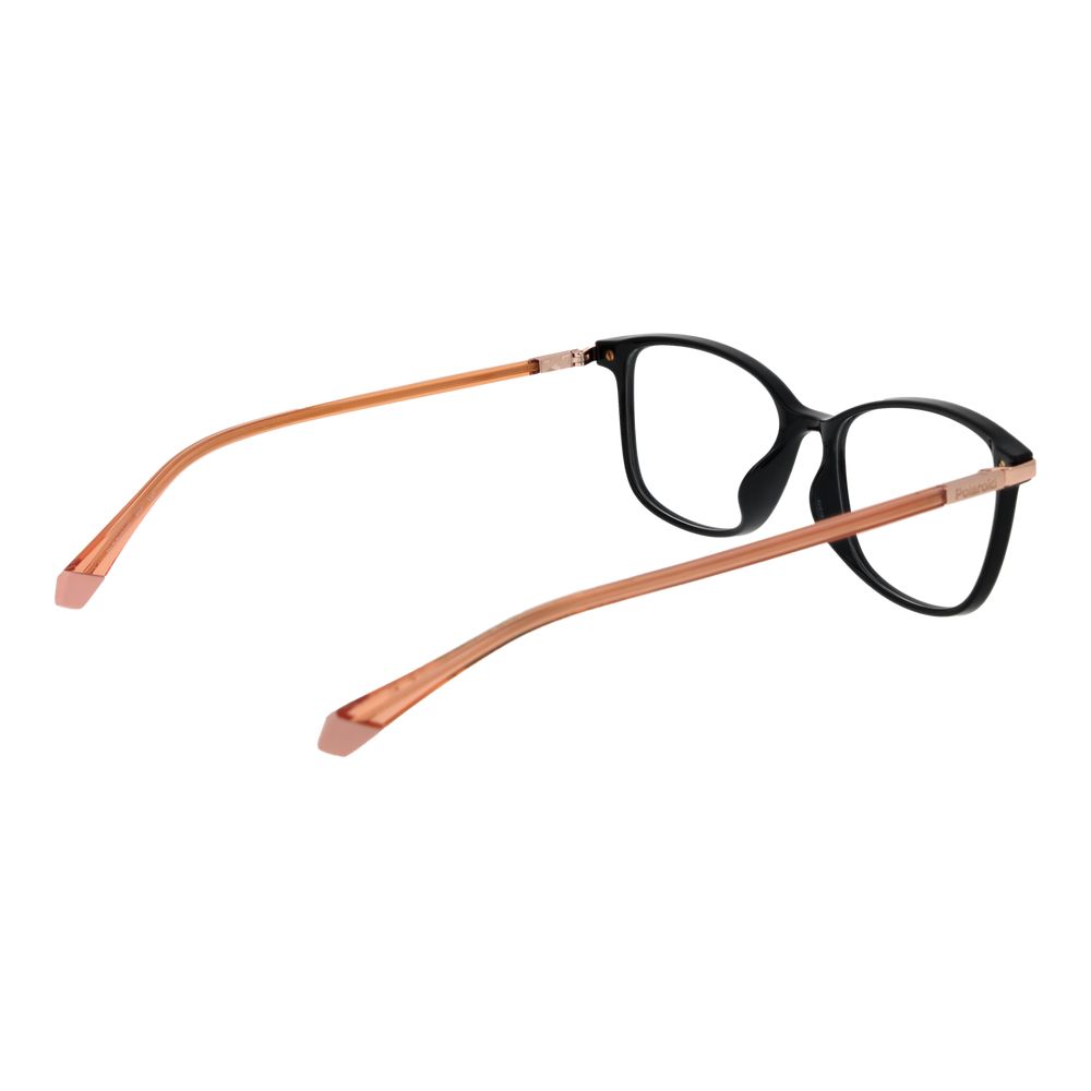 Polaroid Black Unisex Glasses Frame with full-rim, plastic lenses, and polyamide material in black, shown with extended temples.