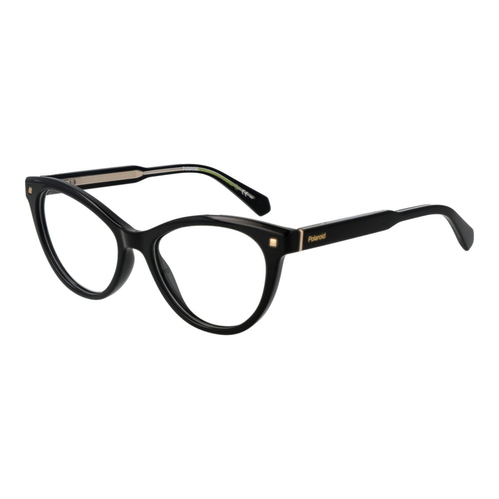 Polaroid Black Women Glasses Frame in cat eye style with full-rim cellulose propionate, demo lenses, and no extra features.