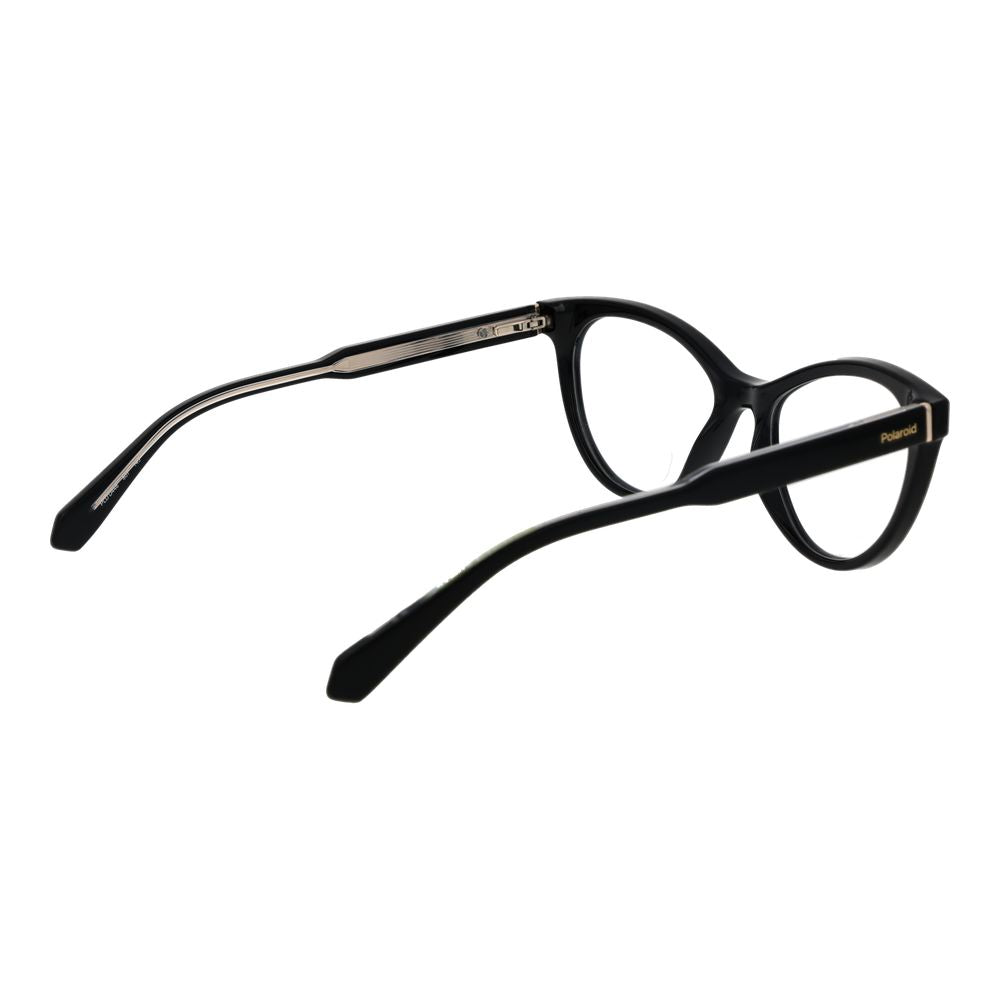 Polaroid Black Women Glasses Frame in full-rim cat eye style, black cellulose propionate material with demo lenses.