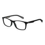 Polaroid Black Men Glasses Frame in full-rim rectangle style with polyamide material, demo lenses, and size 54-17-145.